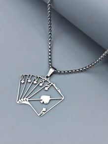 1pc Stainless Steel Lucky Ace Of Spades Poker Card Pendant Necklace - Silver - View 1