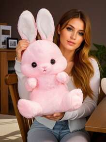 Bobbybear 1只可愛的粉色兔子坐姿毛絨玩具,長耳朵,柔軟的兔子娃娃,創意枕頭,適用於家居裝飾和生日禮物 - 粉色 - 查看 2