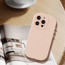 1pc Beige Simple Tpu Silicone Phone Case With A Silver-Plated Circular Button And A Phone Strap Hole, Ins Style, Compatible With IPhone - Beige - View 7
