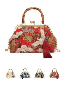 1件女士紅色中式復古晚禮包,精美手袋綴有刺繡,適用於宴會或婚禮派對 - 紅色 - 查看 1