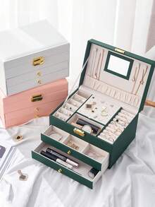 Party Anny Long 1入組3層珠寶盒收納盒,適用於耳環、項鍊、耳釘等珠寶配件。採用pu皮革製成,不包含珠寶飾品 - 墨綠色 - 查看 6