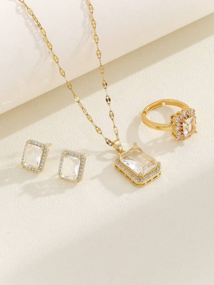 4入組（項鍊,耳環和戒指）的銅首飾套裝 - 彩色 - 查看 1