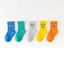 5對/包時尚卡通表情中筒運動襪(兒童專用) - 彩色 - 查看 5