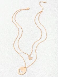 1pc European And American Style Double-Layered Hollow Out Butterfly Pendant Women's Necklace For Everyday Wear - Yellow Gold - View 2