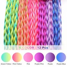 12pcs Colored Hair Extensions For Kids, Braiding Ponytail Hair Extensions With Rubber Bands, Rainbow Colorful Wig Accessories For Girls, Pink, Purple,Blue Color Etc - Multicolor - View 4