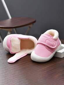 1 双卡通印花设计平底休闲运动鞋，带保暖内衬，适合冬季 - 粉色 - 查看 1