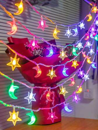 1pc  10/20/40 Led   1.5/ 3/6M   Set Of Multicolor Moon Warm Star String Garden Lights, Excluding Battery