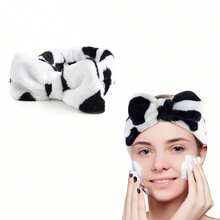 蝴蝶结化妆头带，哺乳蝴蝶结发带，女士发带，适用于洗脸、SPA、发饰，女士弹力发带，适合日常使用，适用于女性洗脸、温泉、护肤等护肤。 - 黑與白 - 查看 1