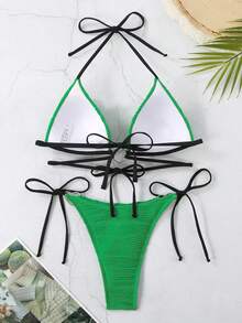 新款女式可愛、性感、浪漫分體式比基尼套裝 - 綠色 - 查看 2