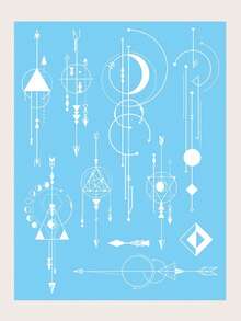 1pc White Geometric Abstract Line & Small Flower Pattern Temporary Tattoo Sticker For Arm, Chest, Abdomen, Back, Lasts 3-5 Days - White - View 2