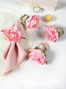2-200pcs Artificial Rose Napkin Rings, Suitable For Table Decoration, Wedding, Family Dinner, Party, Christmas, Thanksgiving, Birthday - Pink - View 8