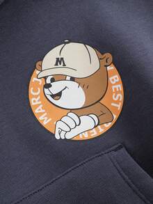 MARC&JANIE 2pcs/Set Young Boys Casual Cartoon Bear Pattern Hoodie And Pants Sports Suit, Spring - Navy Blue - View 6