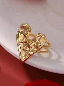 1入金色不銹鋼心形開放式戒指,獨特、創意、誇張設計,女士/女孩/女友禮物,附贈精美禮盒 - 金色 - 查看 9