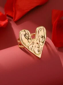 1入金色不銹鋼心形開放式戒指,獨特、創意、誇張設計,女士/女孩/女友禮物,附贈精美禮盒 - 金色 - 查看 5