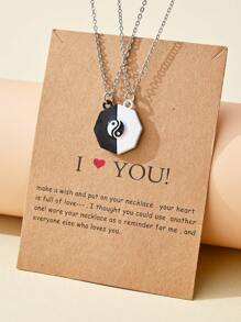 2pcs Multicolor Stylish Handshake Heart, Yin Yang, Skull, Sun Design Pendant Necklaces, Perfect For Women Everyday Wear, Valentine's Day, Friendship - Multicolor - View 2