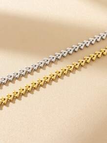 1pc Simple Stainless Steel Leaf Bracelet For Women Suitable For Daily Wear - Silver - View 6