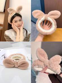 1pc Rabbit Ear Design Multifunctional Hairband For Face Washing, Wearing Mask, Doing Makeup, Protecting Hair And Decoration - Mocha Brown - View 1