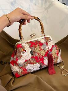 1件女士紅色中式復古晚禮包,精美手袋綴有刺繡,適用於宴會或婚禮派對 - 紅色 - 查看 2