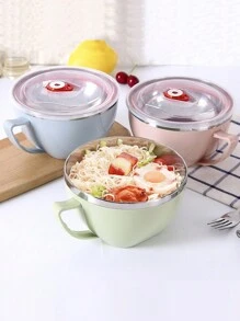 1pc Plastic Stainless Steel Instant Noodle Bowl (Random Color) - Multicolor - View 2