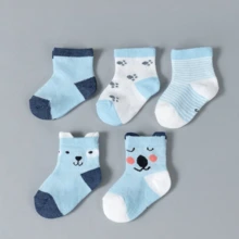 5 Pairs Of Cute Socks With Cartoon Bear Paw Expression Patterns For Boys And Girls, Breathable And Comfortable Mesh, High Elasticity, Sweat Absorption And Odor Prevention Socks, Fashionable And Versatile Socks, Suitable For Children's Socks In Spring And Summer Seasons - Blue - View 4