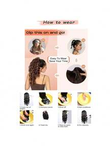 合成長直抓夾馬尾髮延伸器,熱阻自然波浪金髮髮片,22英寸熱阻馬尾長髮片,適用於女性日常派對 - 酒紅色 - 查看 9