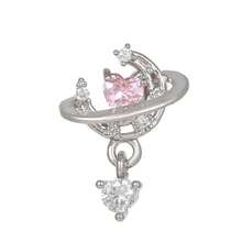 1個可愛風格不銹鋼粉紅色心形＆花形＆星形＆月亮形耳針，適用於女孩節日派對 - #3 - 查看 3