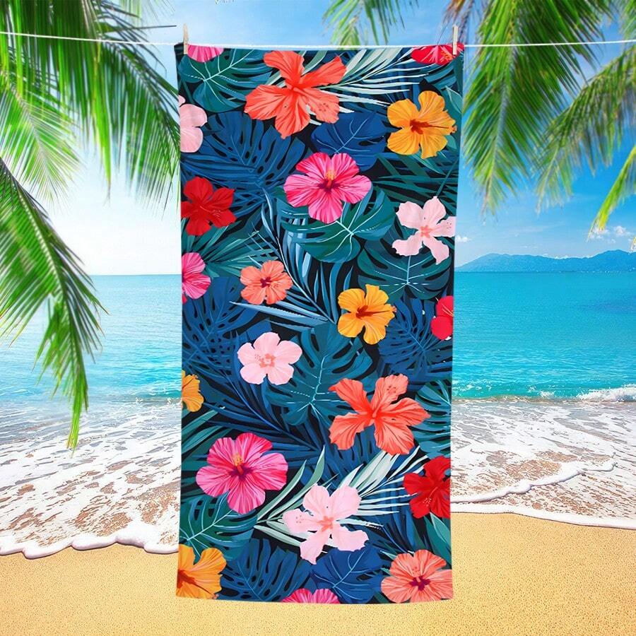 1pc Tropical Flower Beach Towel, Superfine Fiber Beach Towel, Super