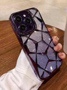 Apple Compatible With IPhone 16 Electroplated Geometric Gradient Bling Phone Case Compatible With IPhone 16 15 Pro Max 14 13 12 11 Pro Max Anti-Drop Soft Silicone Cover