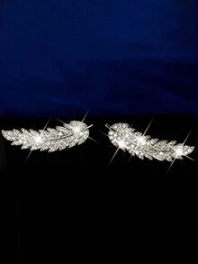 1 Pair Children Cubic Zirconia Fashion Feather Stud Earrings For Girls Gifts For Daily Decoration - Silver - View 4