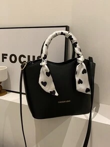 高端独特红色包包，2024年新款流行女士包包，百搭斜挎包，配时尚围巾，单肩包 - 黑色 - 查看 5