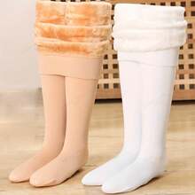 1條女童加厚保暖連褲襪,秋冬季腳踩褲襪,兒童舞蹈襪 - 棕色 - 查看 1