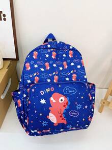 卡通恐龍圖案印花兒童背包,大容量,學校肩背袋適用於兒童 - 藍色 - 查看 1