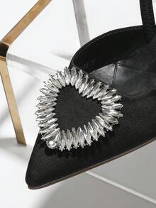 女士優雅水晶鑲嵌尖頭涼鞋,帶踝帶和低跟 - 黑色 - 查看 2