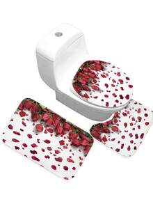 1 件情人节心形与花朵礼品系列数码印花浴帘或浴垫