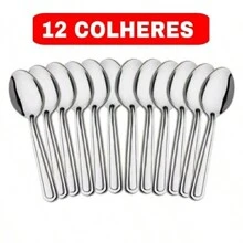 Kit C/12 Colher Talher Aço Inox Grande Luxo Sopa Bar Restaurante Buffet Faqueiro - Cinza - Visão 1