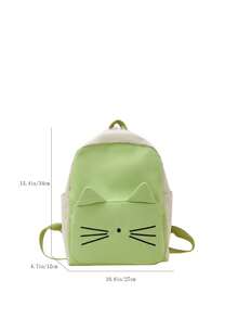 1pc Girls' Cute Cartoon Cat Shaped Nylon Zipper Closure Backpack, Suitable For Daily Use - Green - View 4