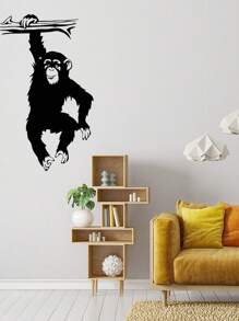 CQLY 大型有趣猴子樹牆貼紙,適用於幼兒房卡通叢林森林動物樹枝乙烯基牆貼卧室 - 黑色 - 查看 2