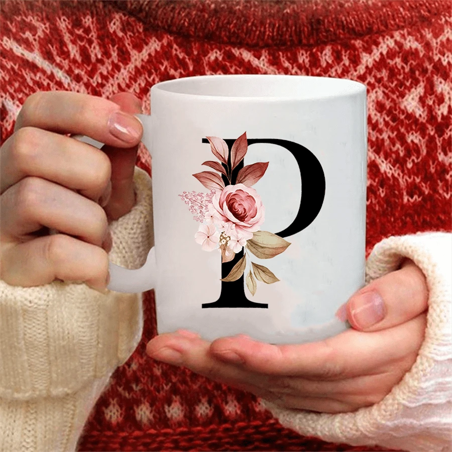 1 件裝,字母花 A-z 咖啡杯適合辦公室和家庭,字母陶瓷咖啡杯,女士生日禮物,媽媽,最好的朋友,新娘,伴娘禮物,白茶杯,感恩節/聖誕節禮物（11 盎司） - P1 - 查看 1