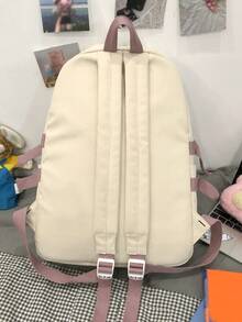 Ladies' Solid Color Nylon Vertical Zipper Campus Backpack With Detachable Pendant - White - View 4