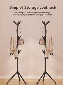 1pc Minimalist Standing Clothes & Hat Rack With Single Pole For Bedroom - Black - View 4