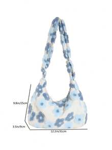 Fashionable Plush Shoulder Crossbody Bag With High Capacity, Multicolor Plush Flower Embroidery, Adjustable Strap - Multicolor - View 2