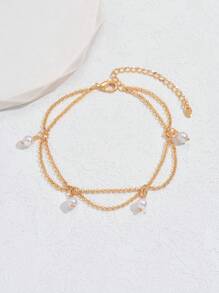 1 chiếc lắc chân trang trí hình cỏ ba lá và ngọc trai giả phong cách Bohemian đơn giản dành cho nữ, dùng khi đi nghỉ/hàng ngày/lễ hội/hẹn hò/phụ kiện cưới ngày lễ tình nhân, mẹ, mẹ, ngày của mẹ, quà tặng - Vàng - Xem 3