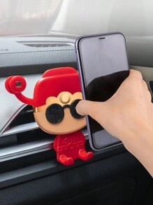 1pc Car Phone Holder Mount With Caishen Pattern For Air Vent, Navigation Stand For Car - Red - View 2