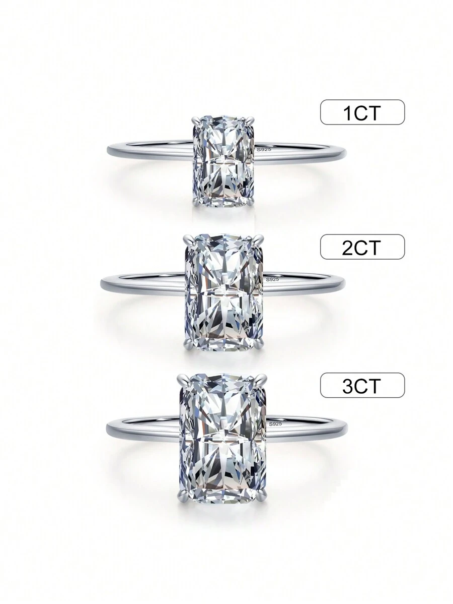 1 Miếng Thực tế 925 sterling bạc Thời trang Chói sáng 3Ct Khối Zirconia  Ngón tay Nhẫn Đối với phụ nữ Cổ điển Lễ cưới Tuyên bố Đồ trang sức Hôn ước Trang sức cô dâu - 3CT - Xem 1
