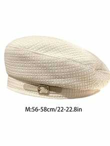 1pc Women's British Belt Buckle Beret, Vintage Classic Korean Style Hat, Suitable For Daily Wear In Spring, Summer, And Autumn - White - View 2