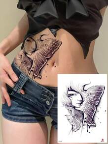 2 Sketch Butterfly Figure Spine Tattoos, Matte, Arm Back, Lasts 3-5 Days - Black - View 2
