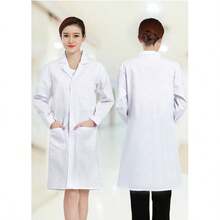 Bata blanca de algodón poliéster para mujer, ropa de trabajo de farmacia de manga larga, ropa de trabajo de fábrica de alimentos, ropa de médico y enfermera de laboratorio - Blanco - Ver 2