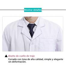 Bata blanca de algodón poliéster para mujer, ropa de trabajo de farmacia de manga larga, ropa de trabajo de fábrica de alimentos, ropa de médico y enfermera de laboratorio - Blanco - Ver 5