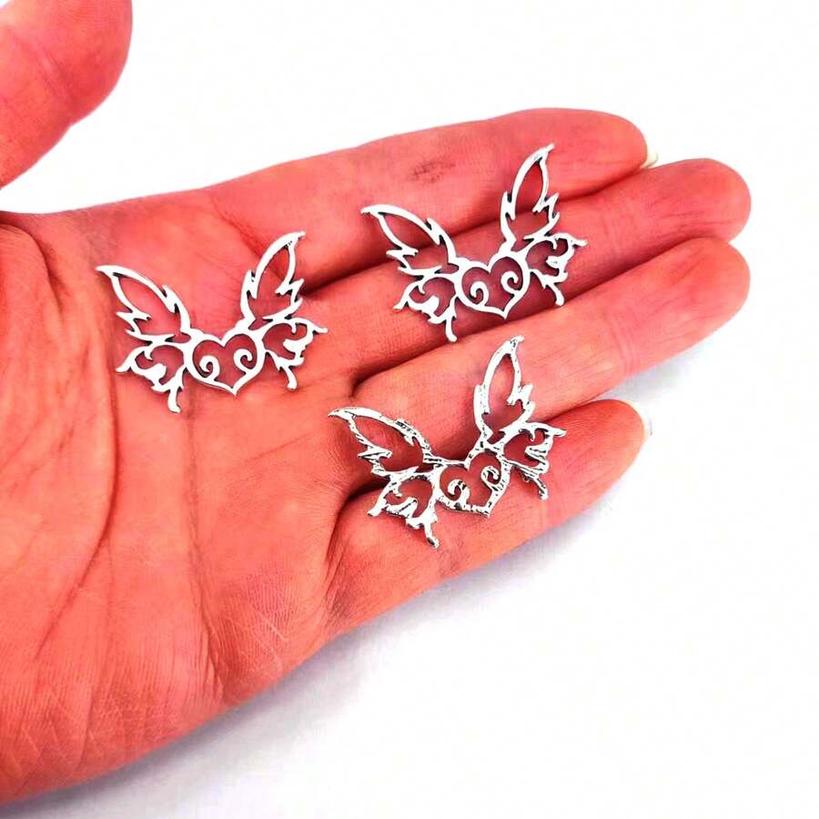 1pc Metallic Pendant With Hollow Out Butterfly & Heart Shape For Necklace, Bracelet, Keychain, Earrings As Birthday Gift - Silver - View 1