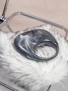 時尚漸變染圓形晚餐包,設有環形和新月裝飾,可手持或斜挎,搭配多用途金屬鏈肩帶,適用於派對和活動 - 黑與白 - 查看 3